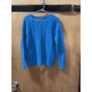 Lands' End DrifterCable Crew Neck Sweater Size L/P 14-16 Rn 62830 Cotton Blue